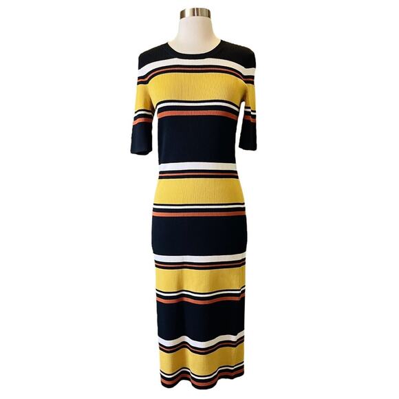 INTERMIX Wyatt Rib Knit Dress Striped Sweater Midi Half Sleeves Crew Medium EUC - Picture 15 of 15